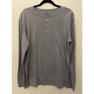 True Classic Men's Long Sleeve Henley T-Shirt Gray L Cotton Blend 3-Button